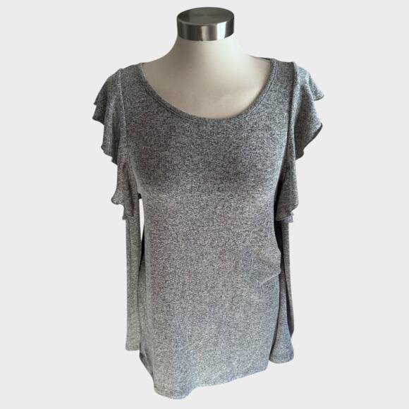 Pleione Medium Heather Gray Cold Shoulder Long Sleeve Shirt - Picture 1 of 8